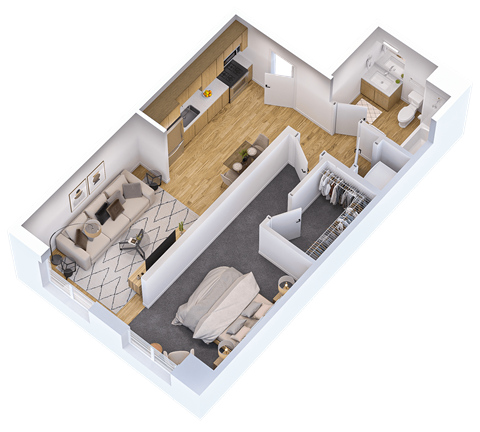 Floor plan for 1 bed, 1 bath, 681 sqft